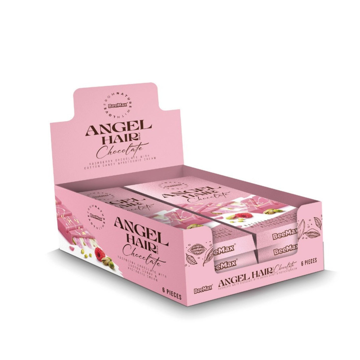 BEEMAX - Angel Hair Chocolate - Raspberry White Chocolate with Cotton Candy & Pistachio Cream